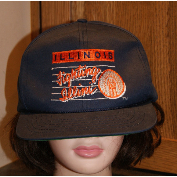 Vintage 80s ILLINOIS FIGHTING ILLINI Script Hat Cap Snapback Chief Illiniwek - Picture 2 of 9